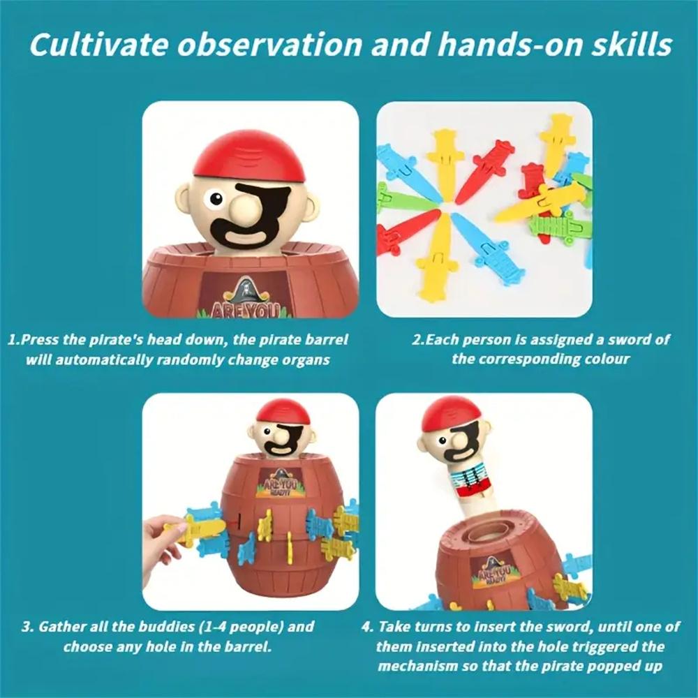 Игра «Пиратская бочка» Интерактивная всплывающая пиратская игрушка ведро с мечами Головоломка Экшн-игра для семьи и детей Настольное развлечение