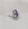 Amethyst Sterling Silver Ring: Faceted Oval Gemstone, Boho Vintage Style