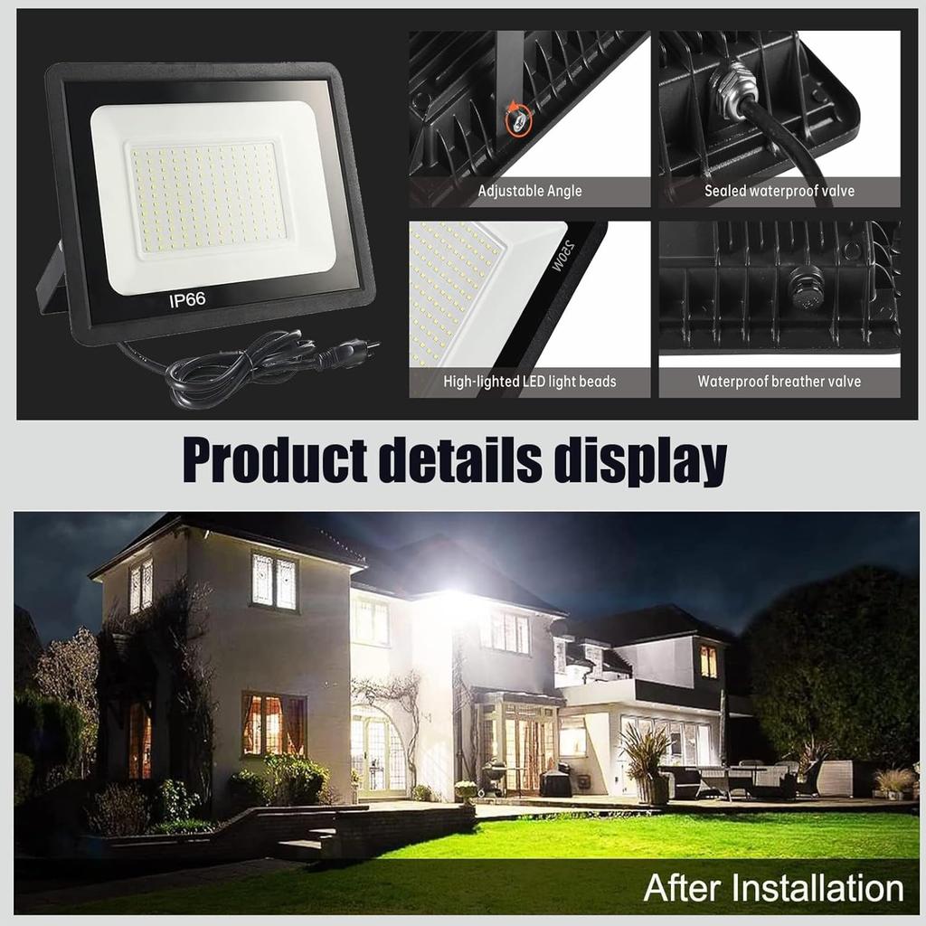 Outdoor LED Flood Lights 10W 20W 30W 50W 100W Bright Security Light IP66 Waterproof White Floodlight for Garage Garden Stadium