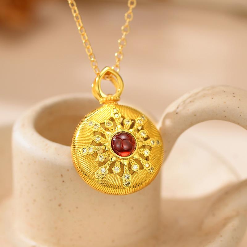 Luxury Pure Gold real gold Women's Light Disc Pendant Clavicle Chain