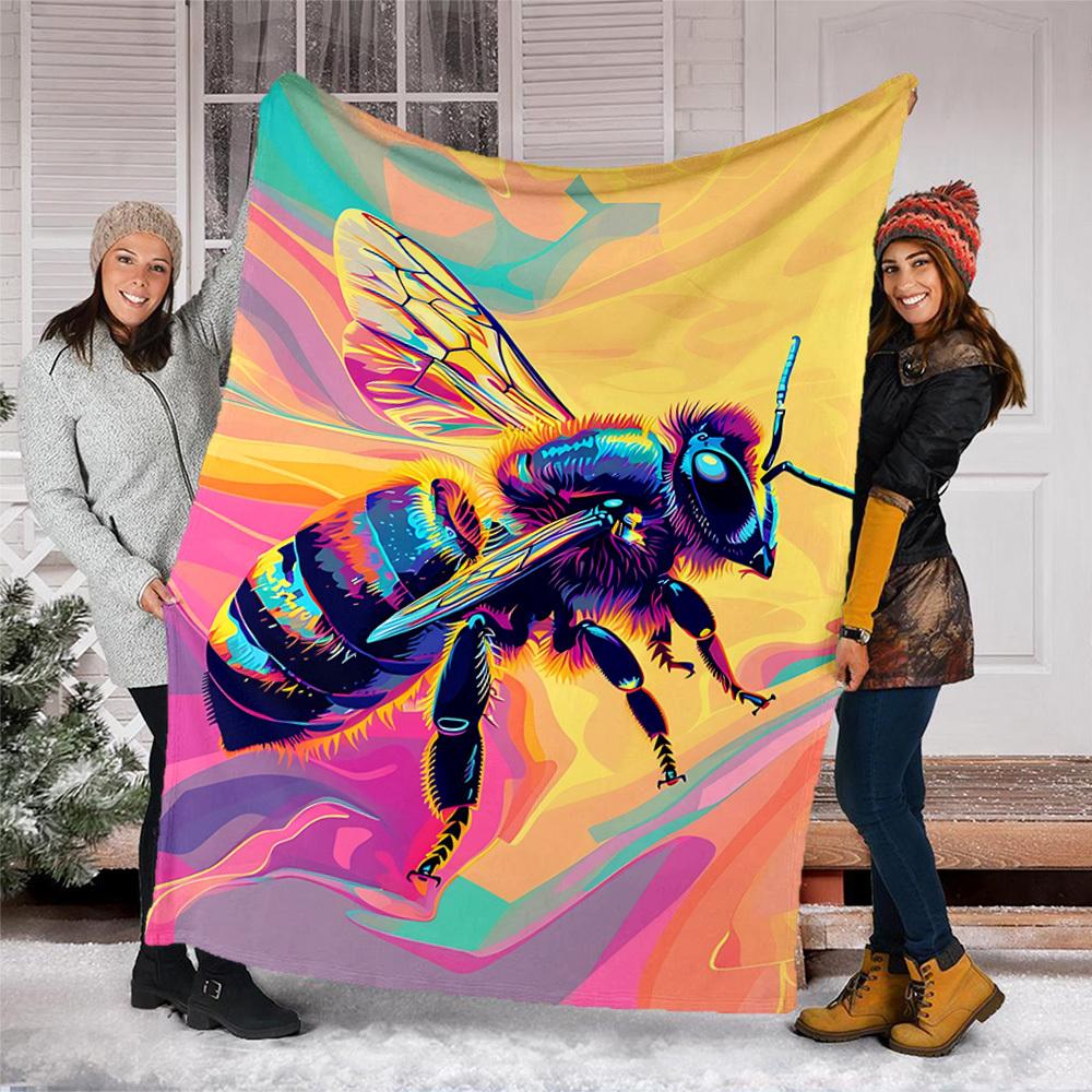 1pc Bee Art Print Throw Blanket Polyester Fiber, Lightweight Flannel, Soft & Warm, All Season Use for Outdoor, Camping Digital Print