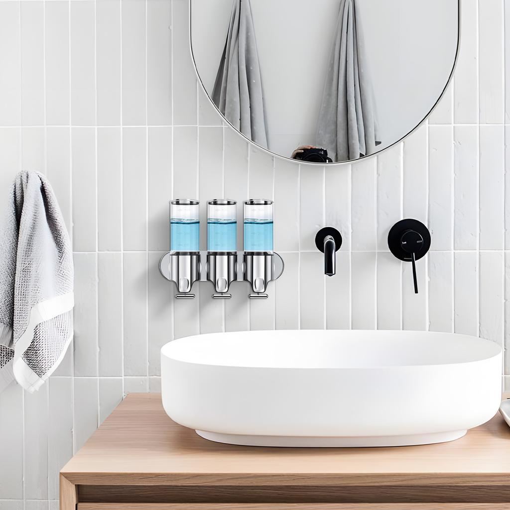 Дозатор мыла для душа 3-в-1, камера 3x500 мл, настенный насос для душа без отверстий в ванной комнате