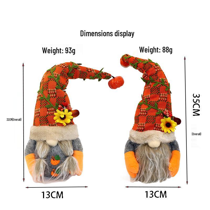 Pumpkin Sunflower Gnome Figurine - No-face Elf Ornament for Harvest Festival Window Display