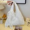 Sweet Shoulder Bag Tote Bag with Lace Ribbon Handbag Cloth Exquisite Style White Large Capacity Bag For Women