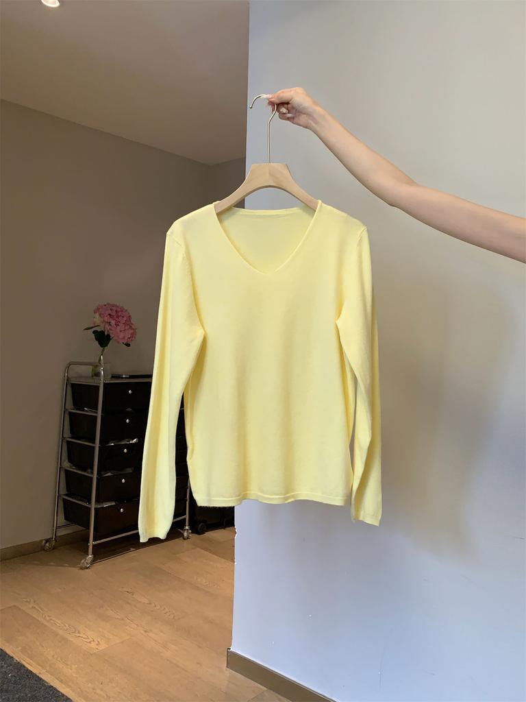 Повседневный темпераментный воротник свободный трикотажный свитер с длинным рукавом женский осенний новый тонкий легкий профессиональный стиль внутренний топ