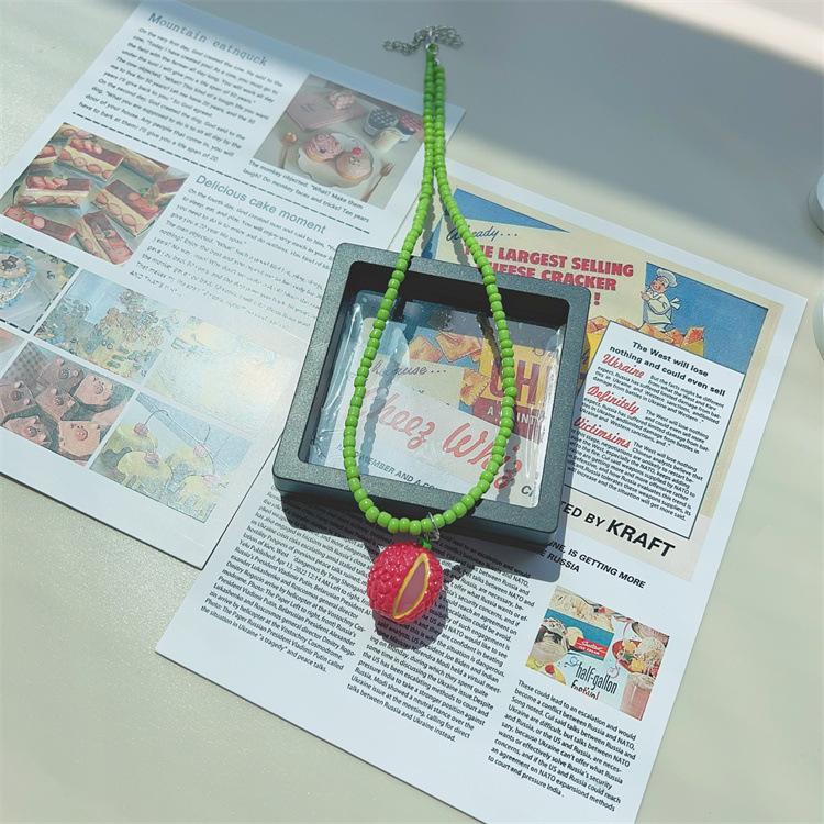 Трендовые украшения Дофаминовых цветов Яблоко Клубника Лимон Фрукты Подвеска Бусины Ожерелье для женщин Y2K Милый чокер Вечернее ожерелье