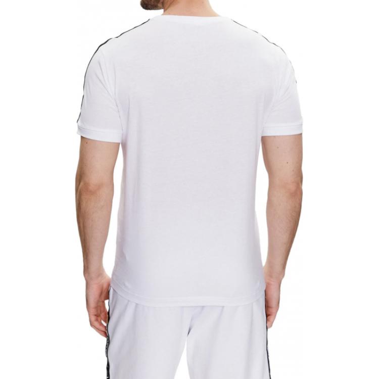 Emporio Armani EA7 Весна-Лето 2024 Однотонная футболка с принтом логотипа-буквы, с круглым вырезом, с коротким рукавом, мужская одежда, Белый 3DPT35-PJ02Z-1100