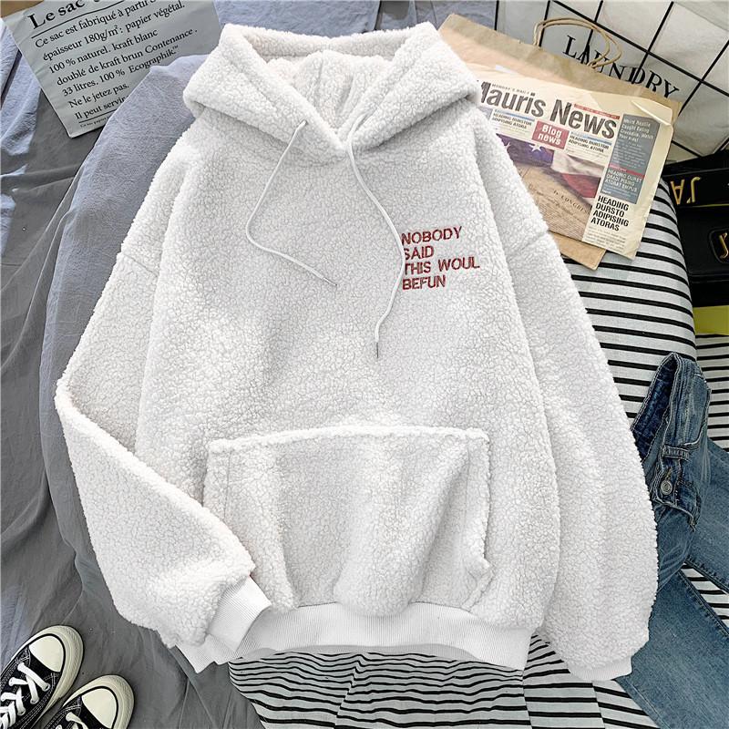 Hooded Embroidered Letter Pattern Thick Sweatshirt For Women With Loose Fit