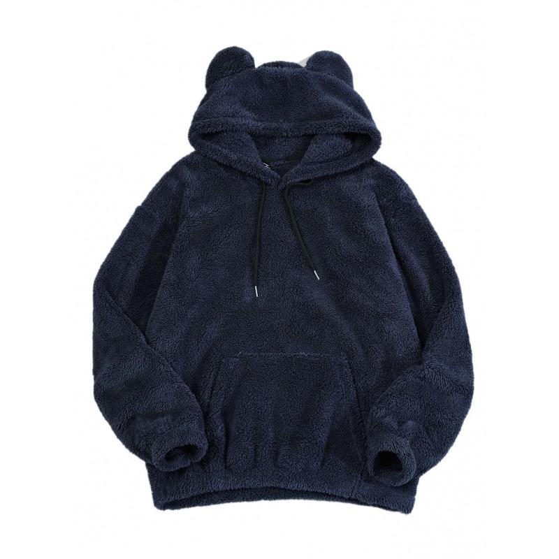 Unisex Fleece-Lined Hooded Sweatshirt Winter Warm Oversized Casual Pullover Teens Adults