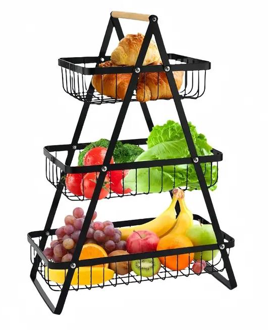 Platter Three-Tier Basket for Fruits and Vegetables, Metal, Black, 3 Tiers