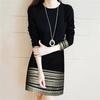 Women Mini Dress Vintage Long Sleeve Off Shoulder Elegant Splice Casual Wrist Dress Office Work Dress
