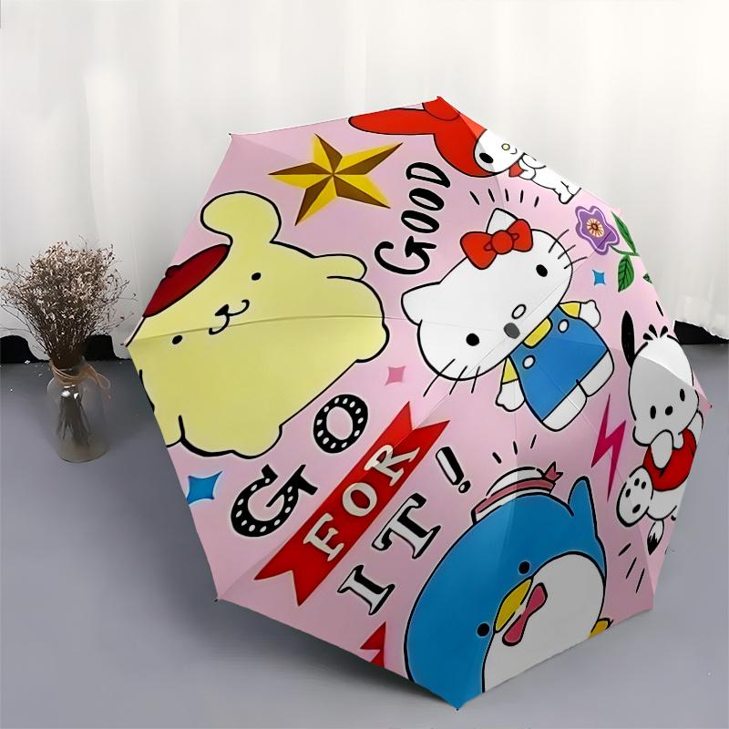 1pc Hello Kitty & Friends Automatic Opening Folding Umbrella with 8-Rib Iron Frame - Portable for Outdoor Use, Festive Gift, Travel, Daily Use, Suitab