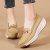 BKQU Women Shoes  New Leather Flat Shoes Slip On Women Loafers With Wedge Heels Casual Flats Female