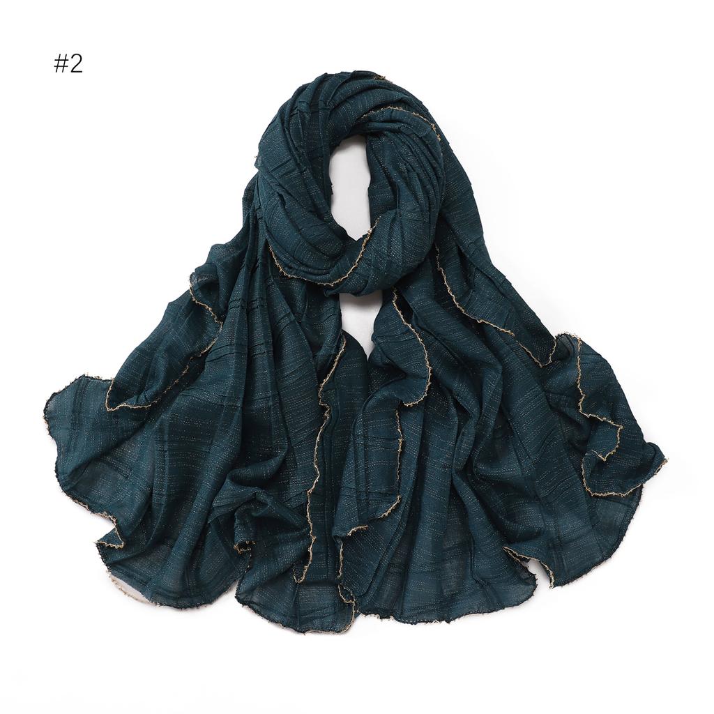 Good Quality Luxury Silver Thread Crepe Plaid Shawl Scarf Polyester Gilt Shiny Headscarf Head Covering Women Hijab