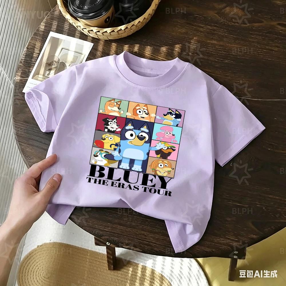 Boys Girls Cute Bluey Cartoon Print Tshirt Summer Casual Soft Short Sleeve Crew Neck Kids Tops For 214 Years Children Tee