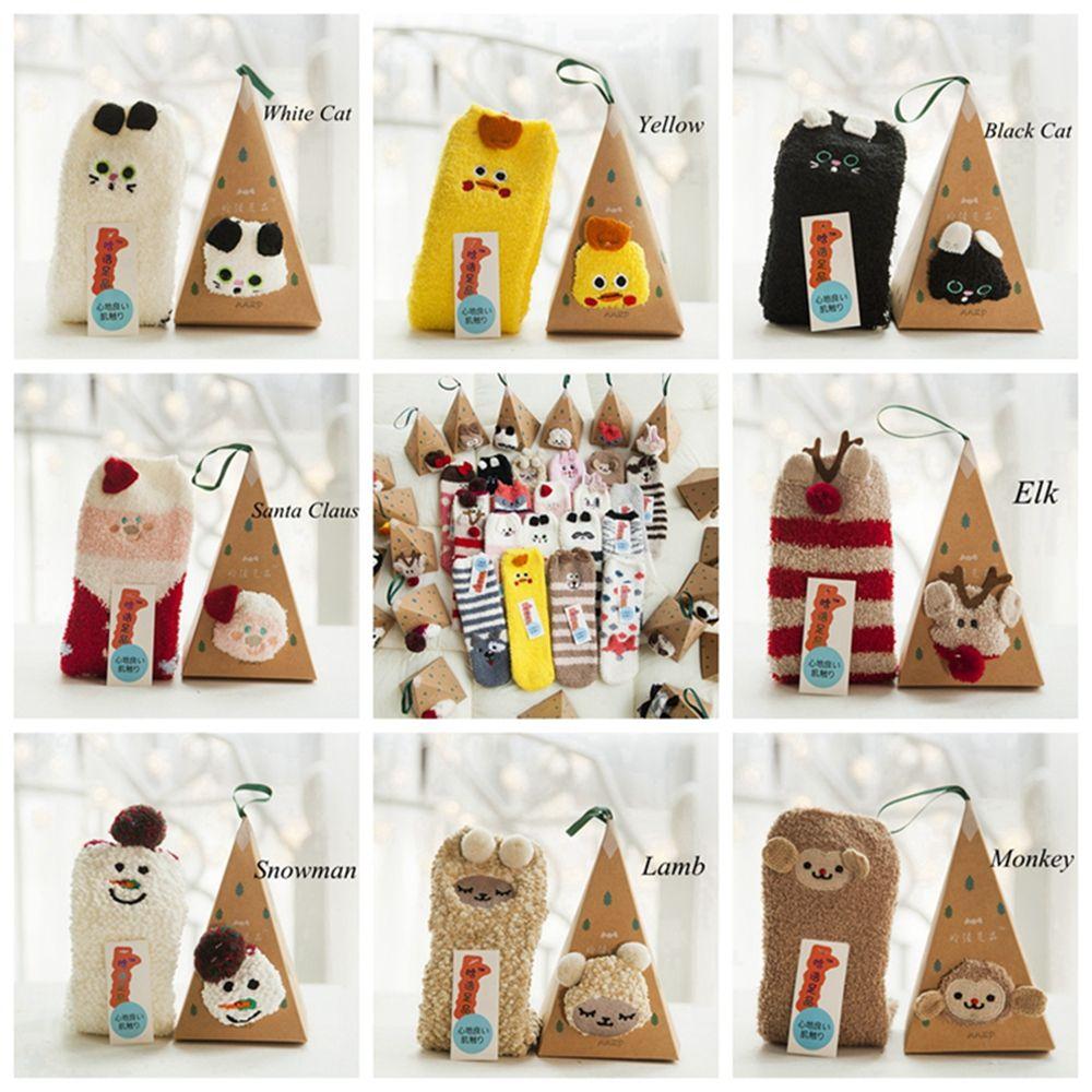 Мягкие с зауженным носком Милые Носки до щиколотки Полотенце Зимние Теплые Вышивка Животных Напольные Утолщенные Носки