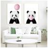 Baby Panda Print Animal With Bubble Gum Poster Детская Настенная картина Декор Милый розовый воздушный шар Baby Shower Подарок Холст Картина без рамки