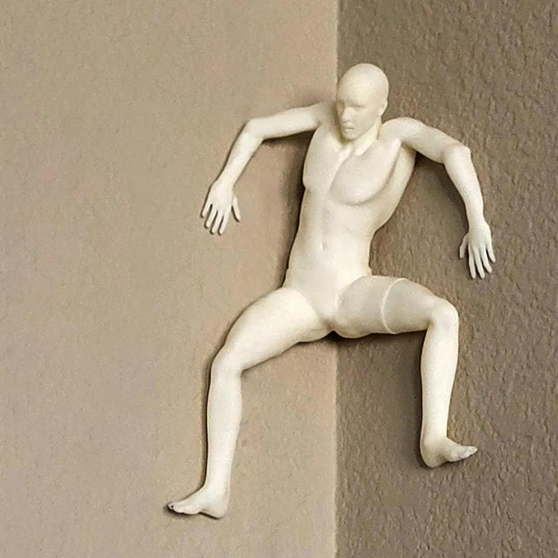 Creative Figurine Wall Decor 3D Modern Adhesive Climbing Man Statue Sculpture Home Office Wall Art Ornament Climbing Enthusiasts