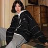 Harajuku Black Sweatshirt Women Korean Fashion Streetwear Striped Hoodie Vintage Hip Hop Pullover Aesthetic Oversized