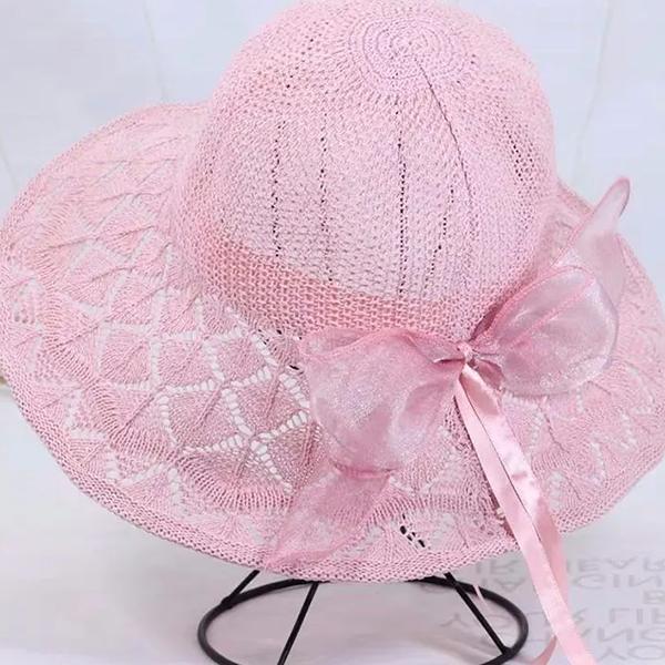 WTEMPO Lace Bow Female Solid Color Wide Brim Travel Beach Hollow-out Breathable Sun Hats Women's Spring Summer Foldable SunscreenHats