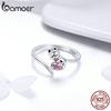 BAMOER Authentic 925 Sterling Silver Adorable Cat Pink CZ Adjustable Finger Rings