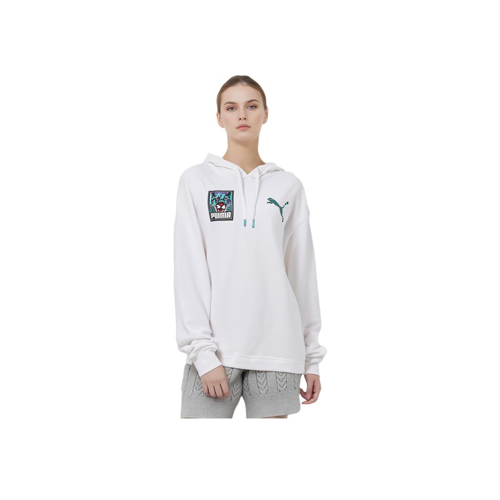 Puma Claw Pack Logo Print Casual Sports Hoodie Women Hoodies White 596635-02