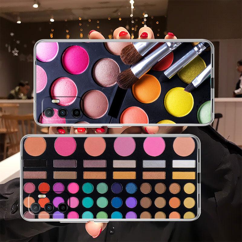 Cosmetics Eyeshadow Palettes Transparent Phone Case for Samsung Galaxy A04 A04S A14 A23 A34 A54 M23 M33 M52 M53