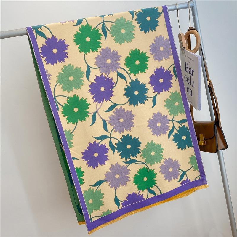 New Literary and Artistic Thickened Imitation Cashmere Winter Scarf Men's and Women's Double-sided Sunflower Shawl Personalized Scarf Shmre