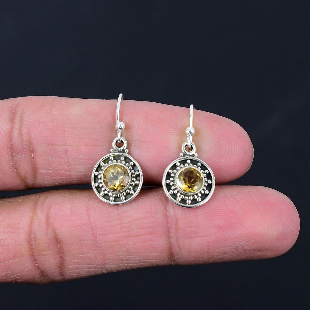 Серьги с драгоценным камнем цитрин, твердые серьги из стерлингового серебра 925 пробы, серьги ручной работы, ювелирные изделия, подарок для женщин и девочек, E-396