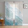 Sea Beach Gradual Blue Khaki Bedroom Transparent Sheer Curtains Holiday Decoration Window Voile Tulle Curtain