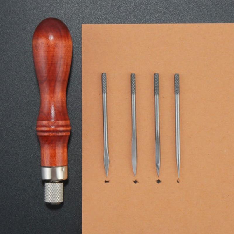 Hand Sewing Awl Set Pin Punching Wood Handle for Leatherworking Enthusiasts