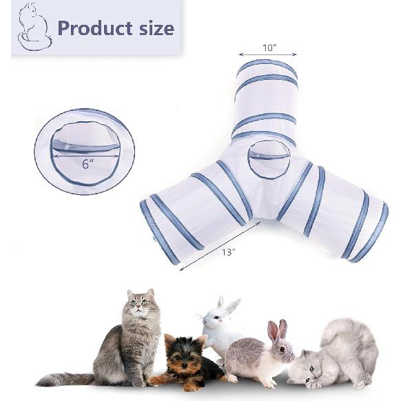 Cat Tunnel, Collapsible Tube with 1 Play Ball Toys, 3 Ways Tunnels for Indoor Cats, Puppy, Kitty, Kitten, Rabbit (White and Gray)