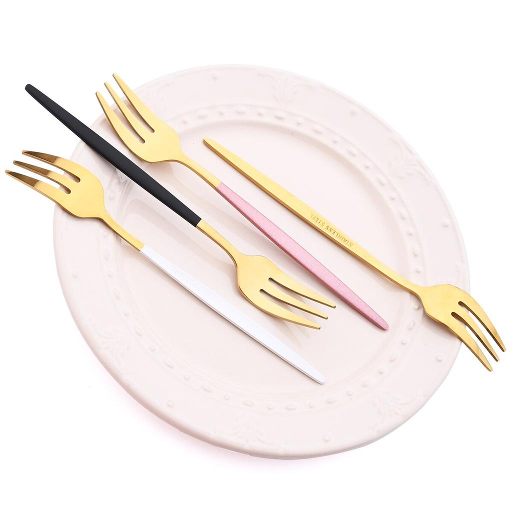 6Pcs/Set Tea Cake Snack Fork Dinnerware Cutlery Colorful Fork Set Mirror Stainless Steel Tableware Dessert Fruit Fork Silverware