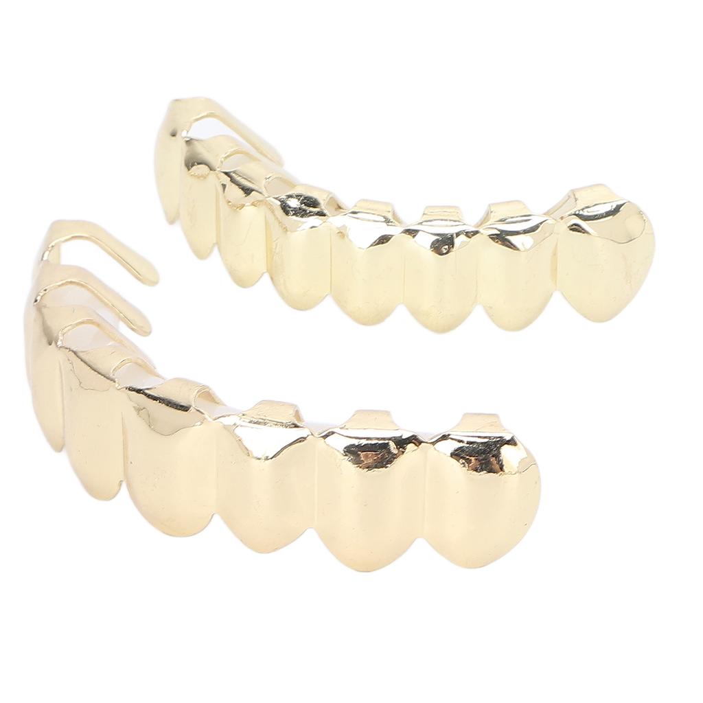 Hip Hop Teeth Set Alloy Golden False Teeth Decoration Brace for Halloween Festival Party
