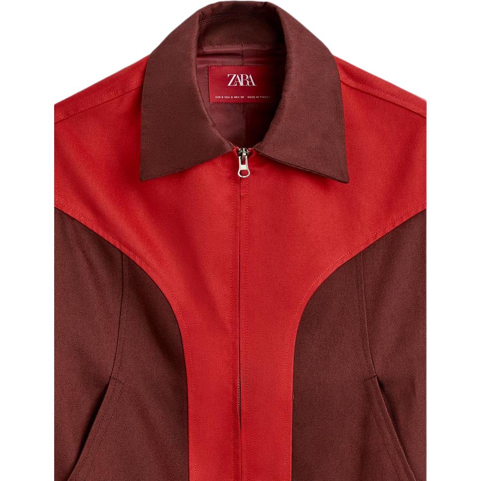 Zara X Harry Lambert Collaboration FW24 Укороченная куртка с цветными блоками на молнии с логотипом, куртка унисекс, красная 06861317-600