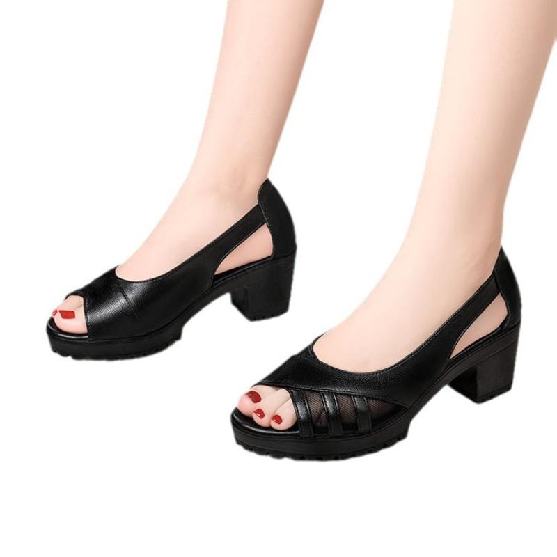 Летние женские сандалии Hollow Breathable Retro Fish Sandals на толстом каблуке и платформе Dance Mom Hollow Sandals