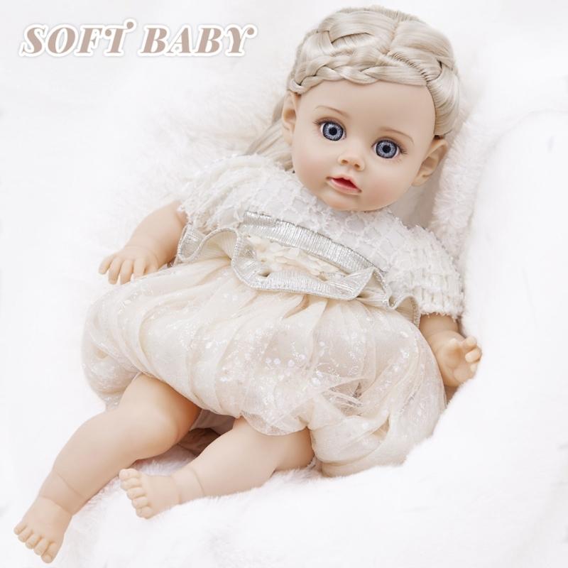 Realistic 14inch Vinyls Newborns Baby Girl Doll Realistic Child Toy Soft Doll Vinyls with Stuffed Toy Collectible