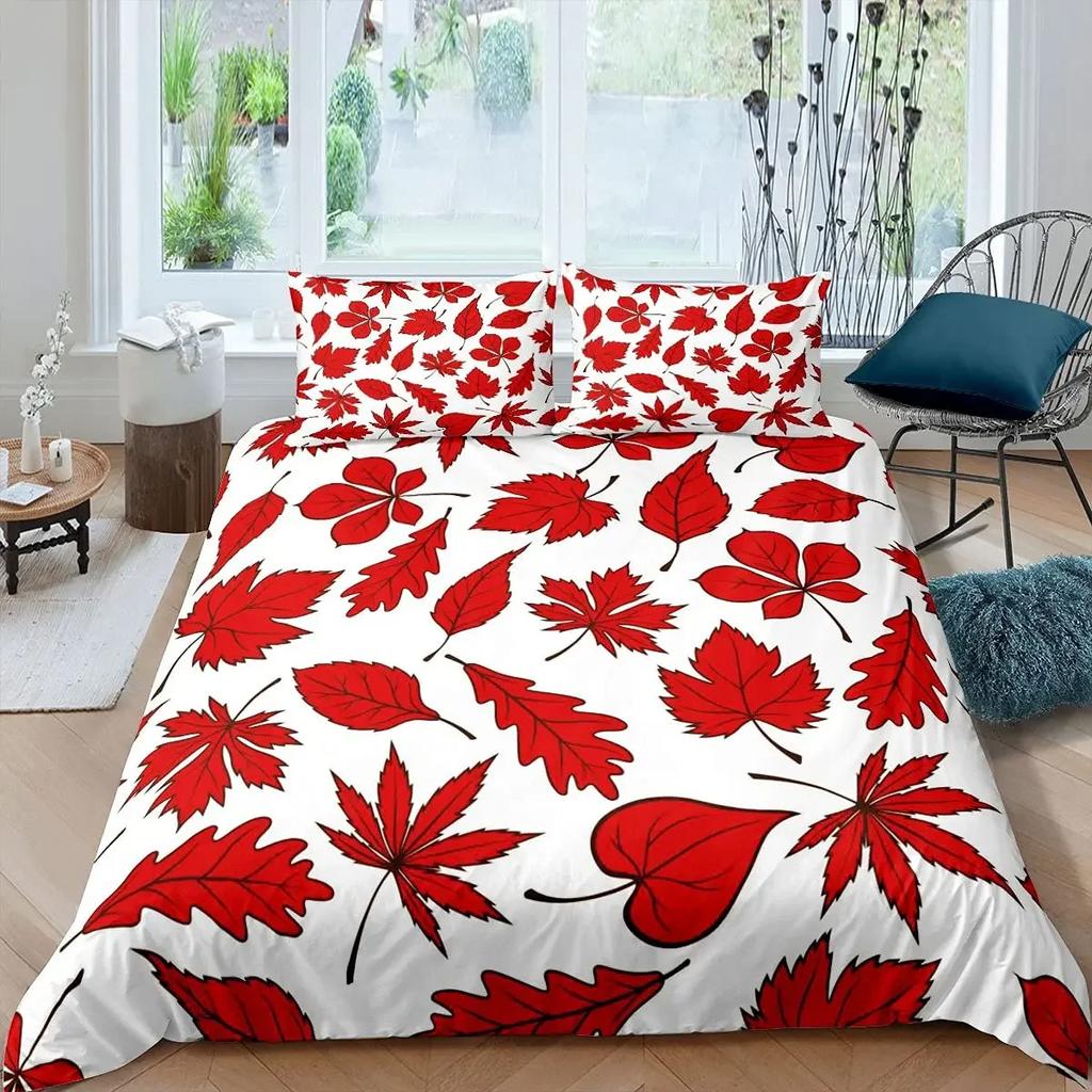 Комплект постельного белья с кленовыми листьями, красочные осенние кленовые листья необычного дизайна, природный принт, комплект постельного белья размера King Size, 2/3 шт.