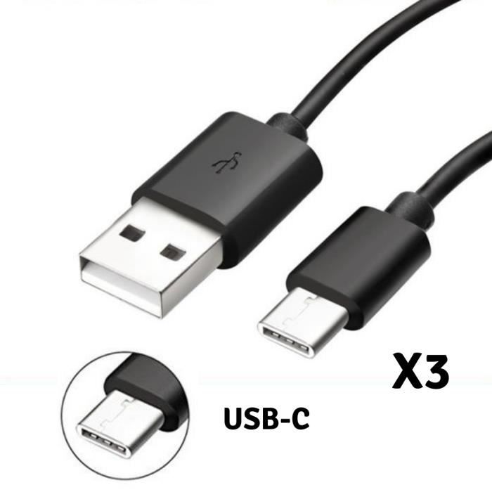 Câbles USB-C - PHONILLICO - Compatible Sony Xperia L1 L2 - 3 Câbles - 1 Mètre - Noir