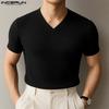 Летние мужские топы и футболки с V-образным вырезом и короткими рукавами в рубчик однотонные
