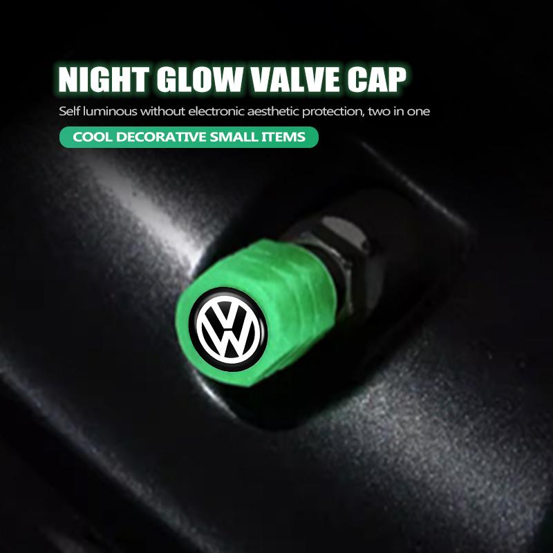 New 2026 4PCS Car Luminous Tire Valve Cap Fluorescent Night Glowing Decor For Volkswagen VW Passat Golf 4 5 6 Tiguan Polo Scirocco Jetta