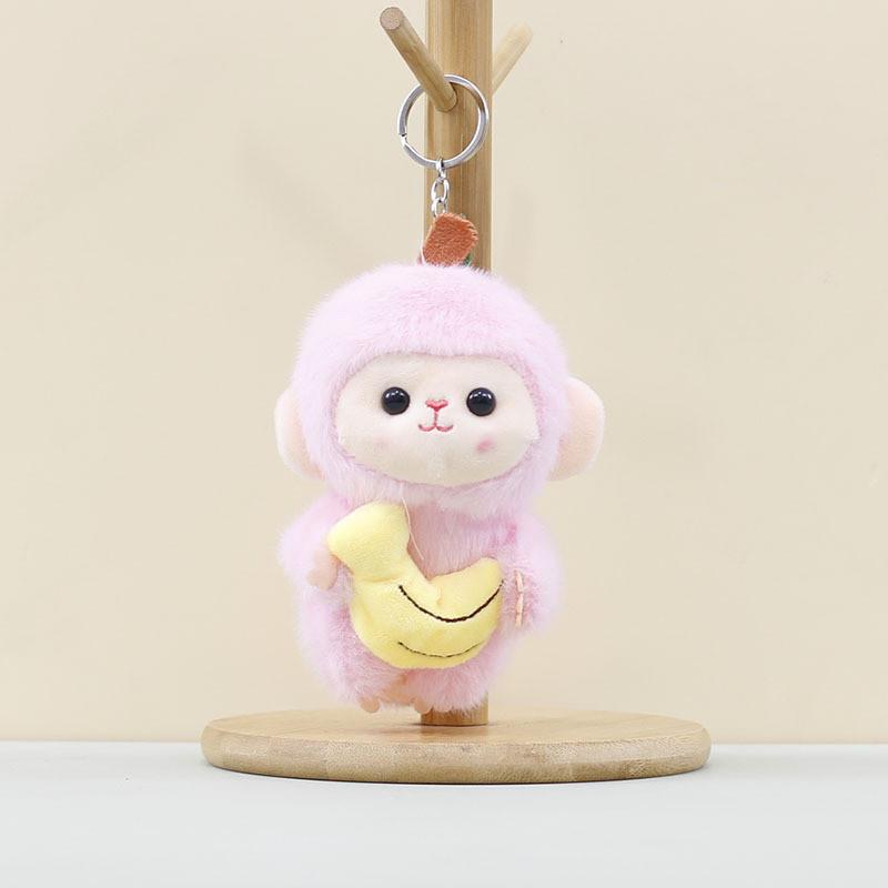 Adorable Plush Fruit Monkey Keychain Cute Cartoon Monkey Doll Accessory For Bags