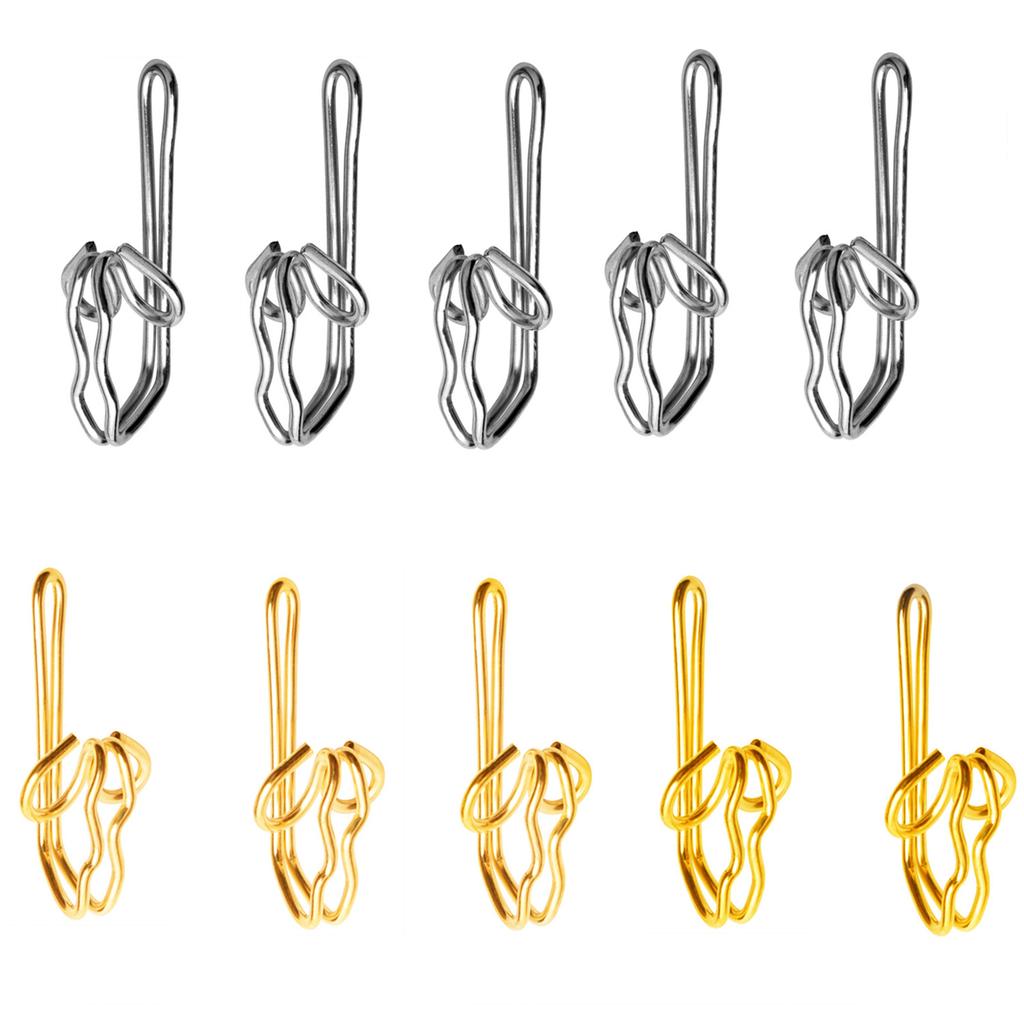 100 штук Металлические крючки для штор Серебристая/Золотистая отделка Легко использовать Крючки для драпировки для элегантного домашнего декора Стальные крючки