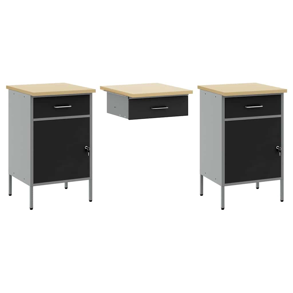 Workbench Cabinet Set with Drawers and Storage 10 Pieces Black
