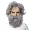 Elderly Wig and Beard Set, Gray Long Curly Wig