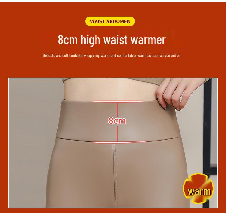 Женские кожаные брюки с высокой талией и подкладкой из флиса из овечьей шерсти: Утягивающие, Ветрозащитные, Теплые леггинсы