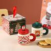 Новые рождественские подарки: Керамические чашки с КРЫШКАМИ, ложками, мультяшные кружки, высокий внешний вид, креативные новогодние подарки и сувениры