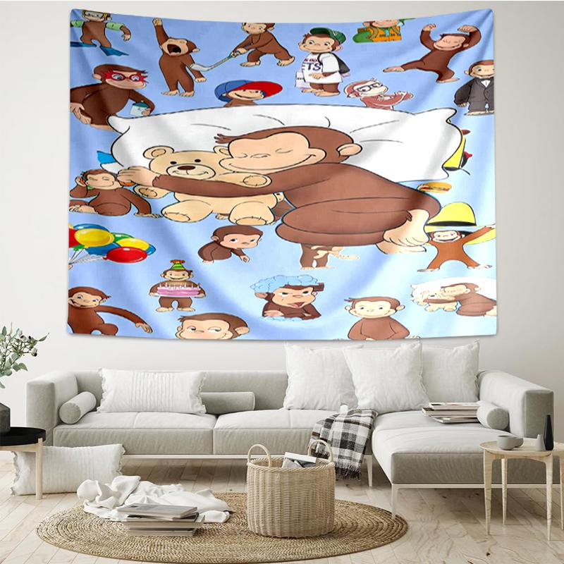 Curious-George Print Tapestry, Backdrop, Easy Setup, Ideal for Bedroom, Office & Living Room, with Aesthetic Wall Hanging Decor.