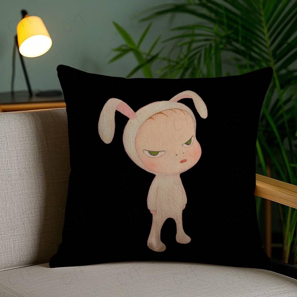 Yoshitomo N-N-Nara Pillow Case Safe Custom Photo Pillow, Anti-fade Brushed Fleece Cushion, Maternal & Infant Safe.