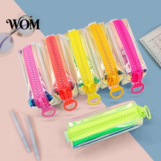 Iridescent Holographic Pencil Case Case, Transparent Stationery Bag with Wide U-Shaped Zipper, Large Capacity Pen Pouch for Students